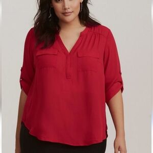 Torrid Burgandy Harper Georgette Blouse with Pockets Size 2 (2x= 18-20)